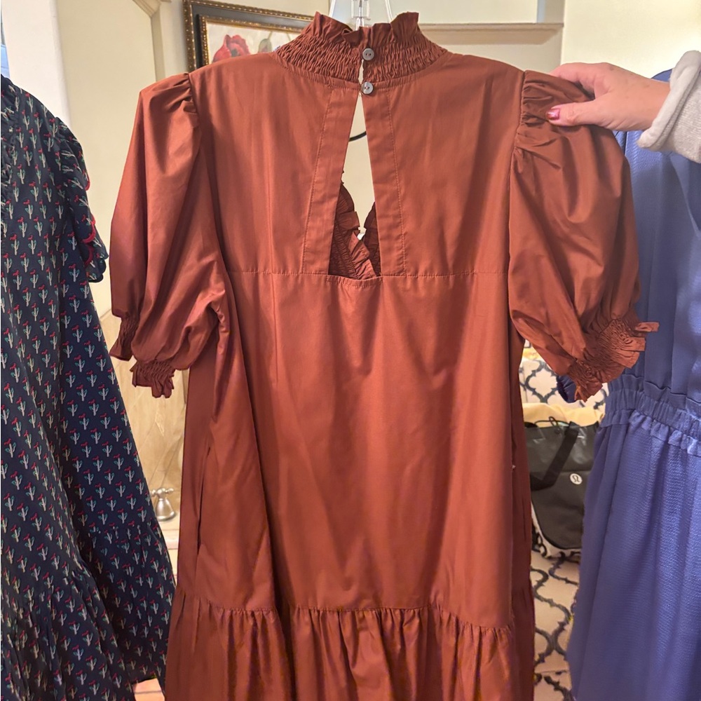 Rust Puff-Sleeve Midi Dress - Women